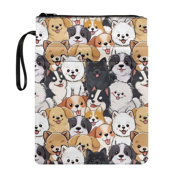 HELLHERO Dogs Pattern 1 pc Zipper Bag with Waterproof Book Cover Carrying Case Book Organzier Holder with Book Protection for Readers Book Storage Bag