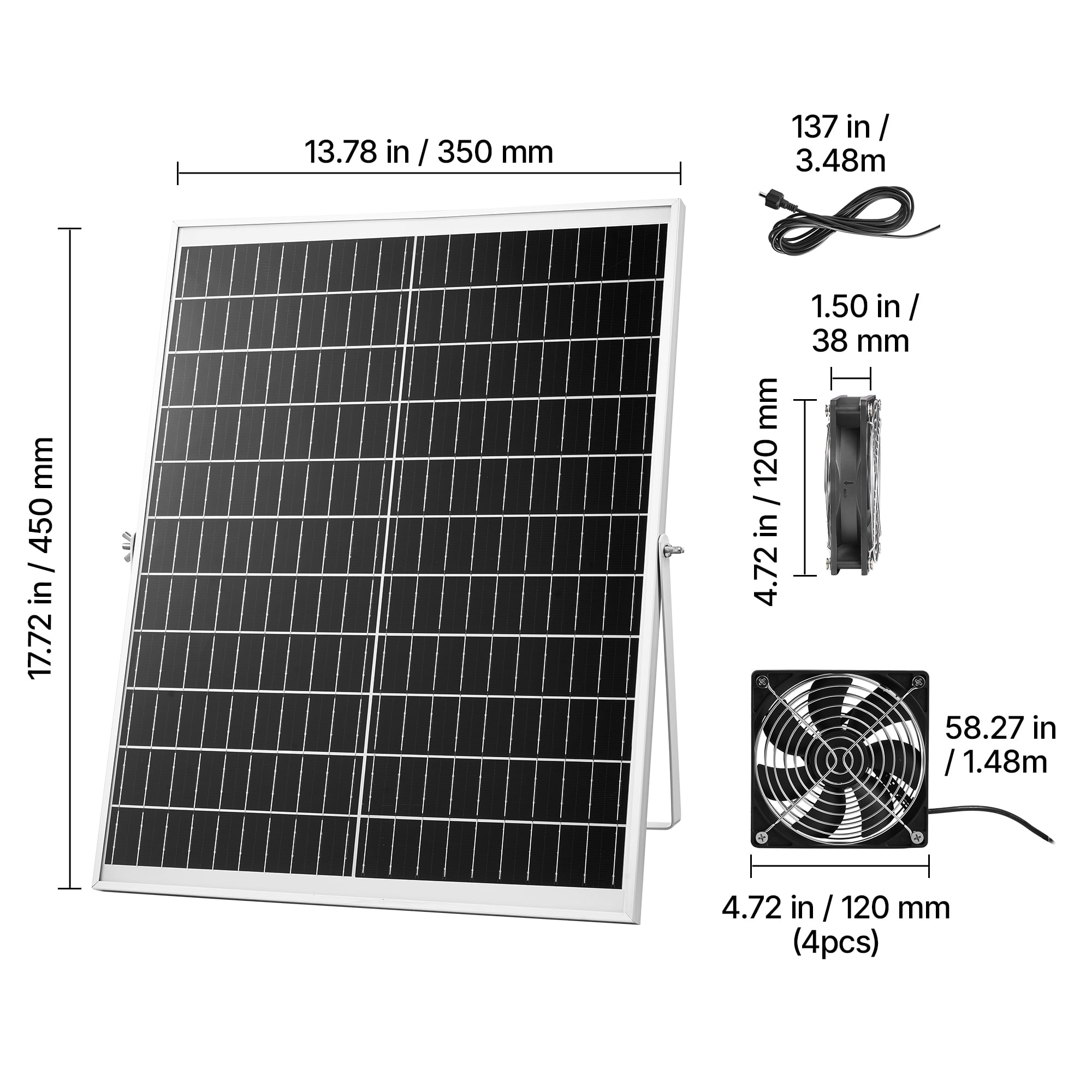 VEVOR Solar Powered Fan, 25W Solar Panel with 4 Fans, Adjustable Solar Panel Angle, 2668 RPM High-Speed, Flexible Installation, Fast Air Exchange for Greenhouse, Grow Tents, Chicken Coops, Shelters