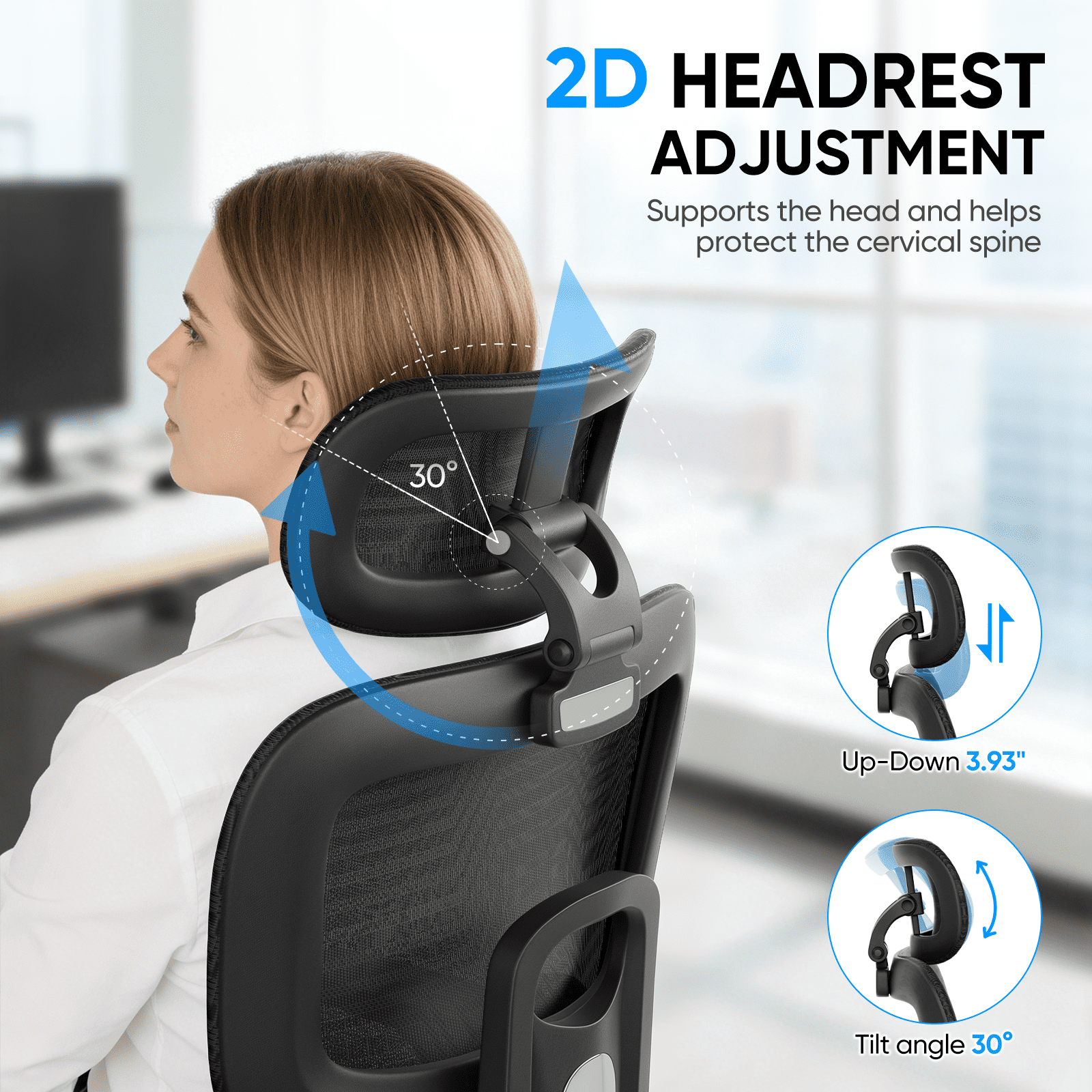 Monibloom Ergonomic Office Chair with Adjustable Lumbar Support, 3D Armrests, Reclining High Back Desk Chair for Home Office