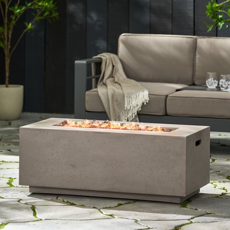 40" Outdoor 40,000 BTU Rectangular MgO Concrete Propane Fire Pit, Dark Gray (Tank Cover Not Included)