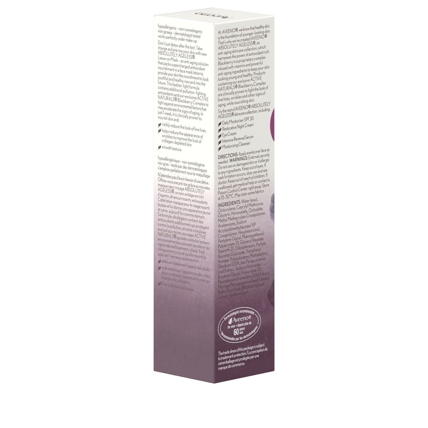 Aveeno Absolutely Ageless Pré-Tox Masque quotidien sans rinçage en lotion, Hydratant antiâge, Non comédogène et hypoallergénique, 38 ml