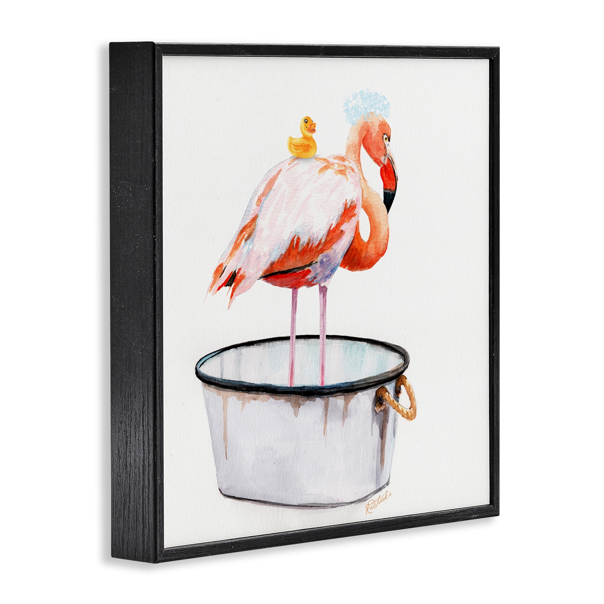 Stupell Industries Flamingo Bubble Bath Time Animals & Insects Painting Black Framed Art Print Wall Art, 24 x 24