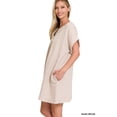 thumbnail image 2 of Zenana Women & Plus Relaxed Fit Gauge Rolled Short Sleeve Raw Edge Mini V-Neck T-Shirt Dress, 2 of 6