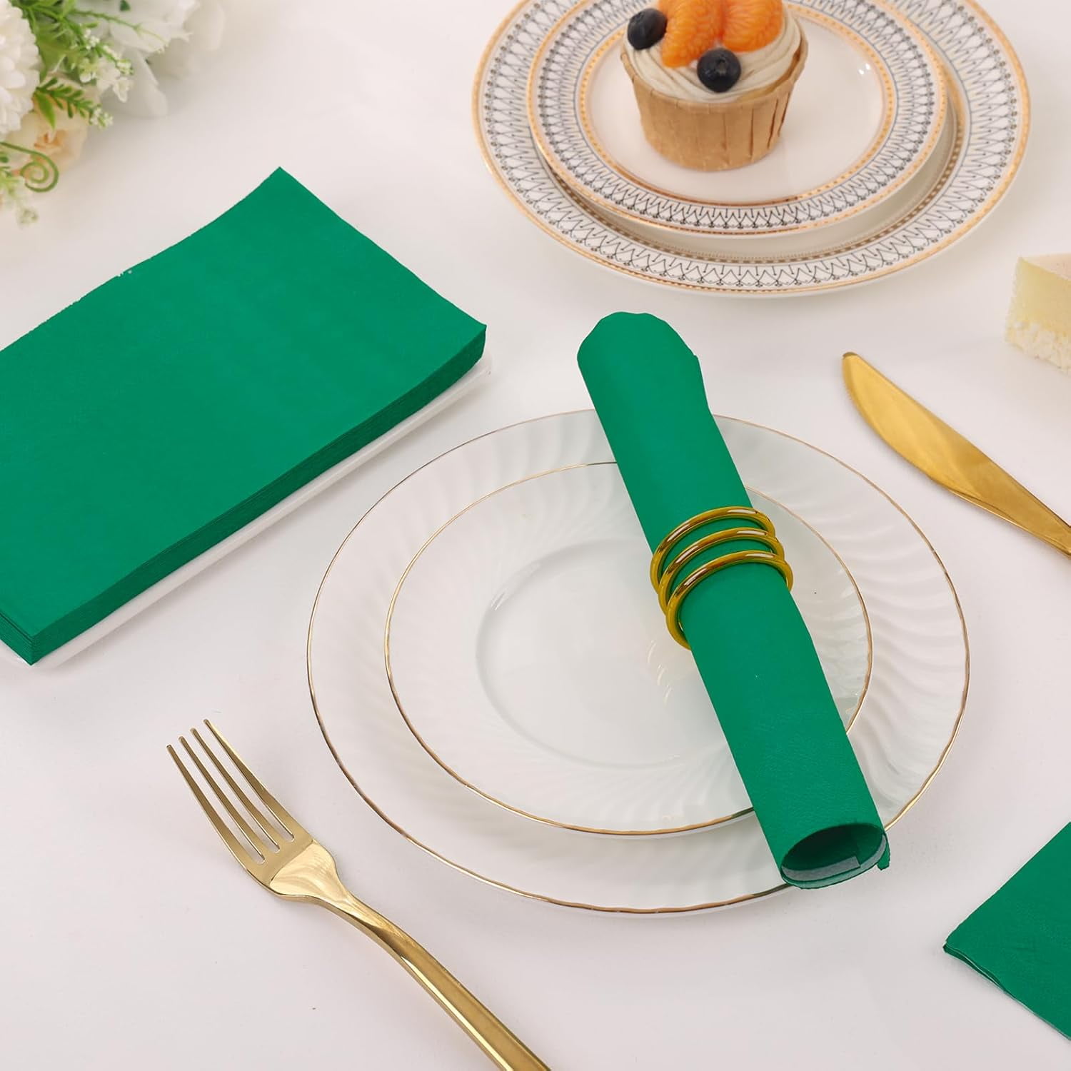 100 Pcs Green Paper Napkins Disposable - Green Guest Dinner Napkins for Bathroom Wedding Birthday Anniversary St. Patrick's Day Party