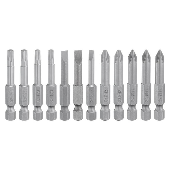Uxcell 12Pcs Screwdriver Bit Set 2" Length Magnetic Slotted Phillips Torx Drill Bits