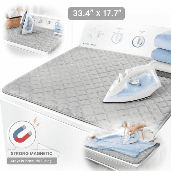 Ustris Magnetic Ironing Mat Blanket, 33.4"X 17.7" Iron Board Alternative Cover/Quilted Washer Dryer Heat Resistant Pad/Portable Ironing Mat/Mat Grey