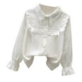 thumbnail image 4 of Huanglei Kids Girls Long Sleeve Party Blouses Kids Elegant Ruffled Button Down Shirts School Tops Kids Summer Tops 15-16 Years, 4 of 4