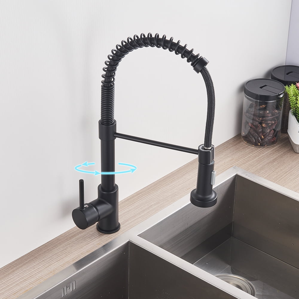 Senlesen Matte Black Kitchen Sink Faucet Single Handle Pull Down Sprayer Mixer Tap