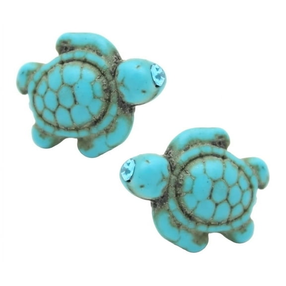 Hawaiian Sea Turtle and Aquamarine Stud Earrings