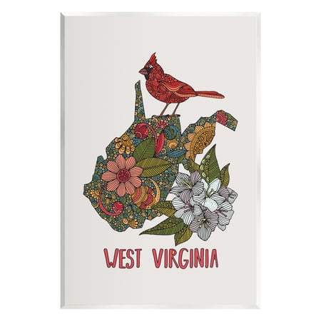 Stupell Industries West Virginia State Cardinal Detailed Floral Pattern Graphic Art Unframed Art Print Wall Art Design by Valentina Harper
