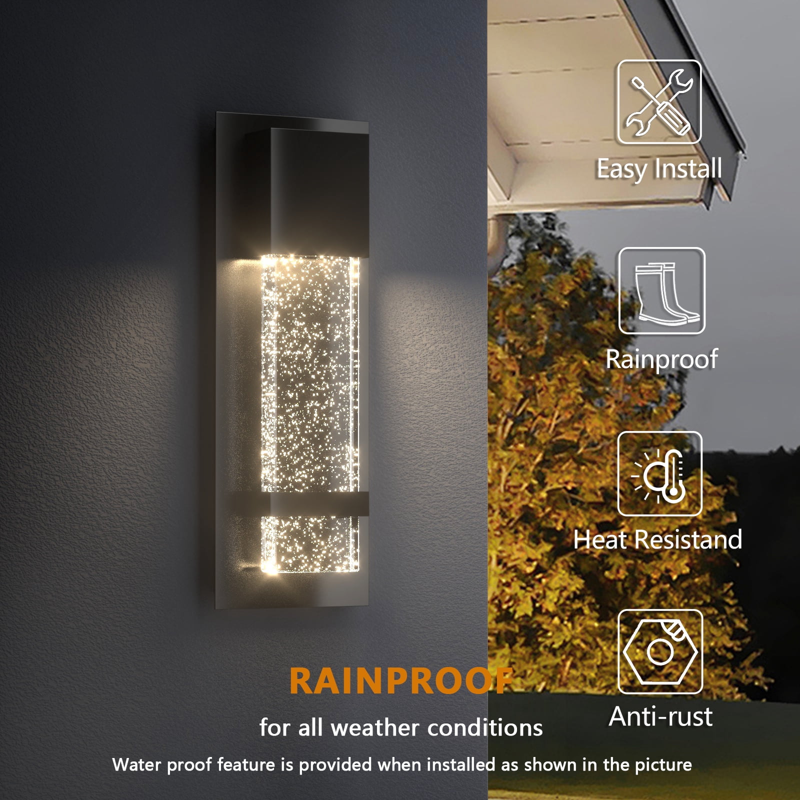 GEYANG Outdoor Wall Light Fixtures with Crystal Bubble Glass, Waterproof Exterior Sconces LED Wall Lanterns, Porch Lights Wall Mounted 11W 3000K Outside Lights for House Front Door Garage Entryway