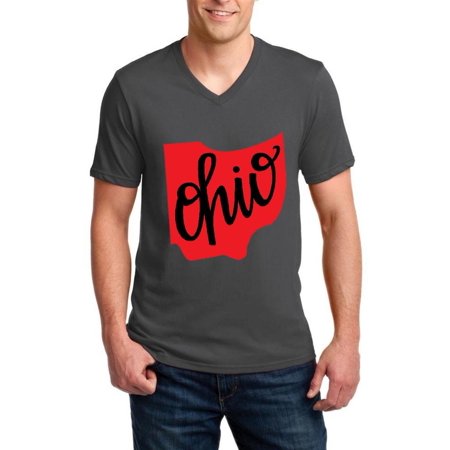 Ohio State University Top - Ohio State Flag Men V-Neck Shirts Ringspun Tee