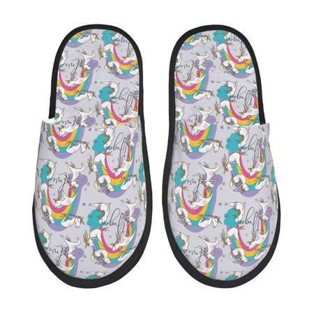 Balery Unicorn DoingYoga Slient Indoor Furry Fleece Comfort House Shoes Soft Non-Slip Home Shoes Cotton slippers House Slippers-- Medium