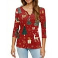 thumbnail image 5 of HaHaHappy Christmas Shirts for Women Plus Size Dressy 3/4 Sleeve T-Shirts Xmas Print Funny Tunic Tops V Neck Vintage Three Quarter Length Blouses Party Pullover Red M, 5 of 5