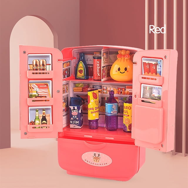 EGNMCR Réfrigérateur de Simulation pour Enfants Jouet de Jeu de Rôle d'Imitation Mini Jouets de Cuisine Poupée de Jeu pour Enfants Poupée Cadeaux d'Anniversaire pour Enfants