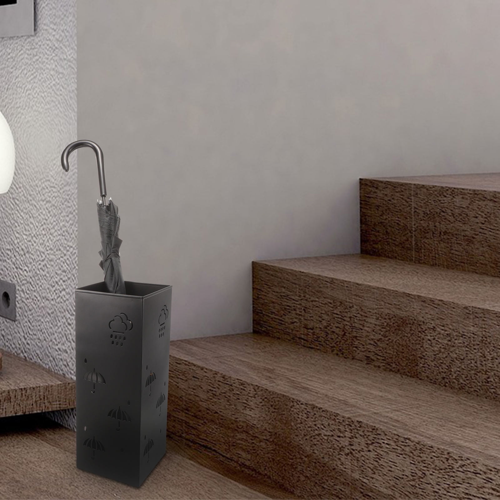 ADDHAT Black Umbrella Holder Stand for Hallway and Entryway with Practical Storage Features