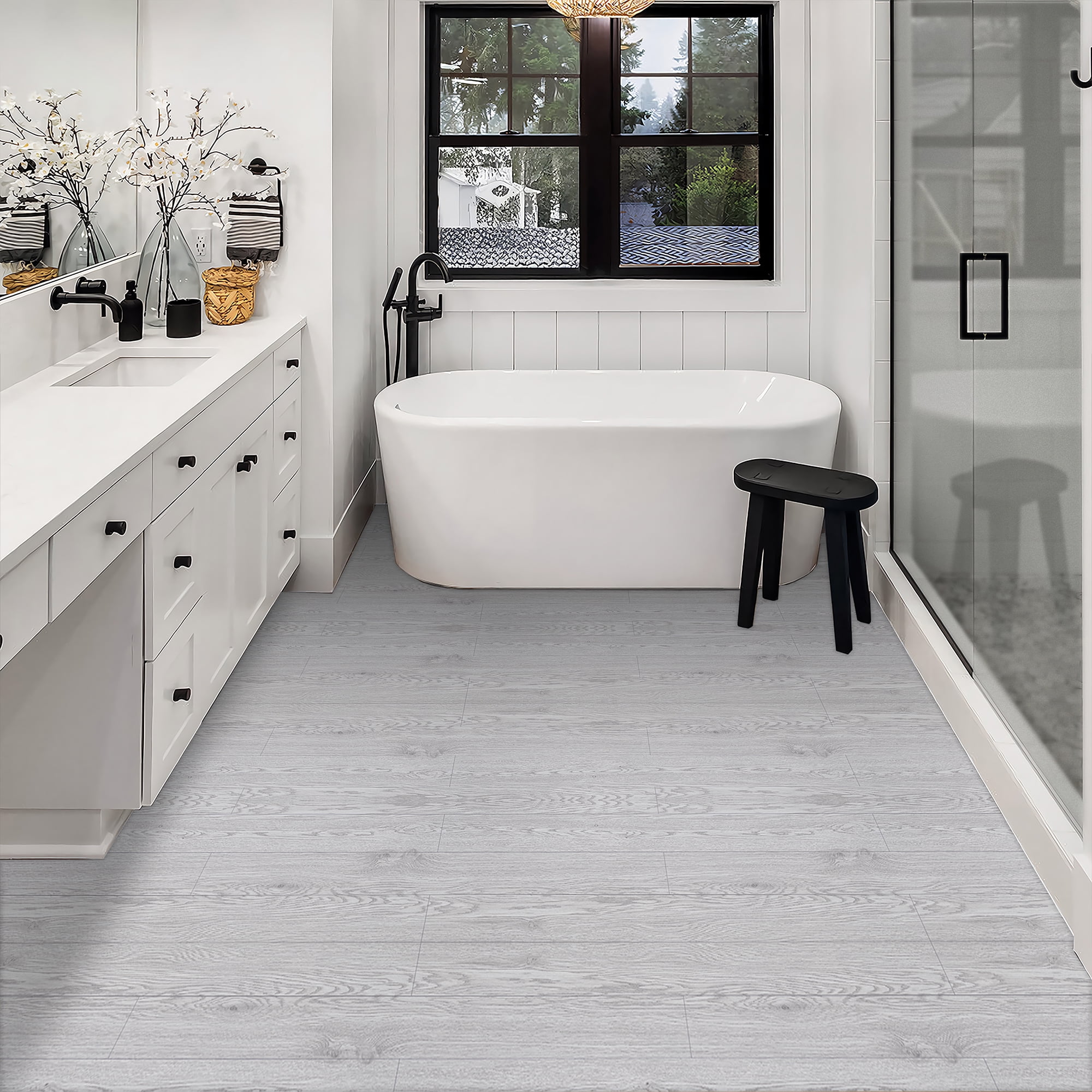 Abyssaly Gray Wood PVC Peel and Stick Vinyl Flooring Tile 15.7 inch x 23.6 inch /25.8 Sq.ft,Thicken Self-Adhesive Vinyl Flooring Tile Easy DIY Install for Bathroom and Kitchen Floor