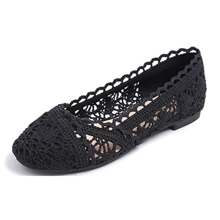 

Feversole Round Toe Lace Ballet Crochet Flats Women s Comfy Breathable Shoes Black Knit Crochet Size 8 US