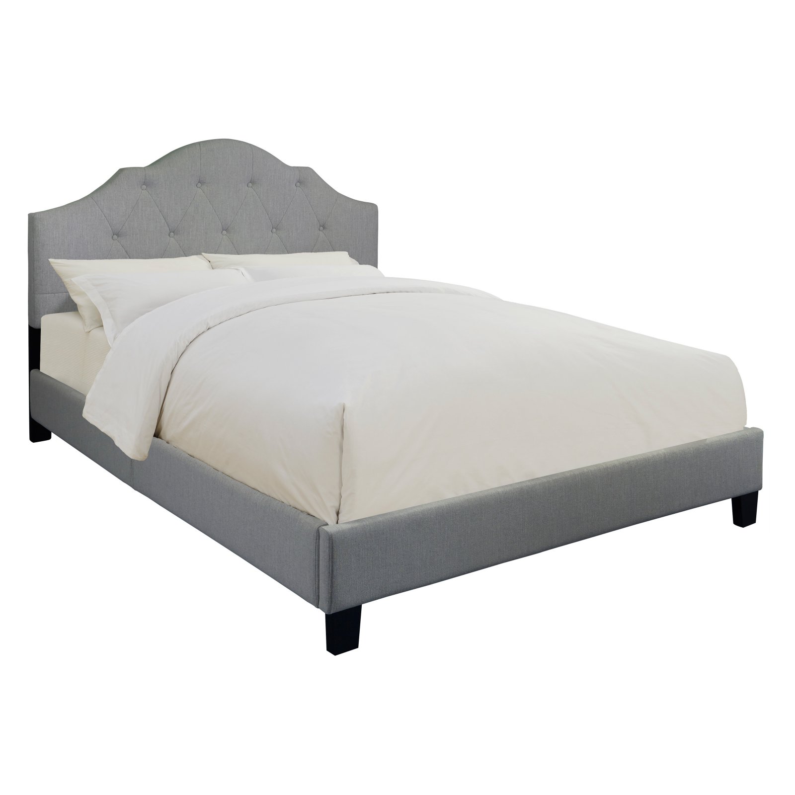 King All-In-One Scalloped Tufted Upholstered Bed in Linen White