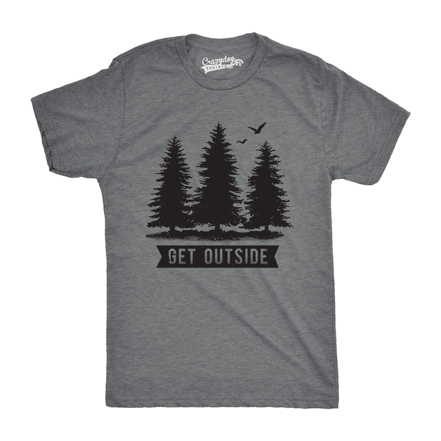Pine Trees Get Outside Cool Outdoor Adventure T Shirt (Dark Heather Grey) - L