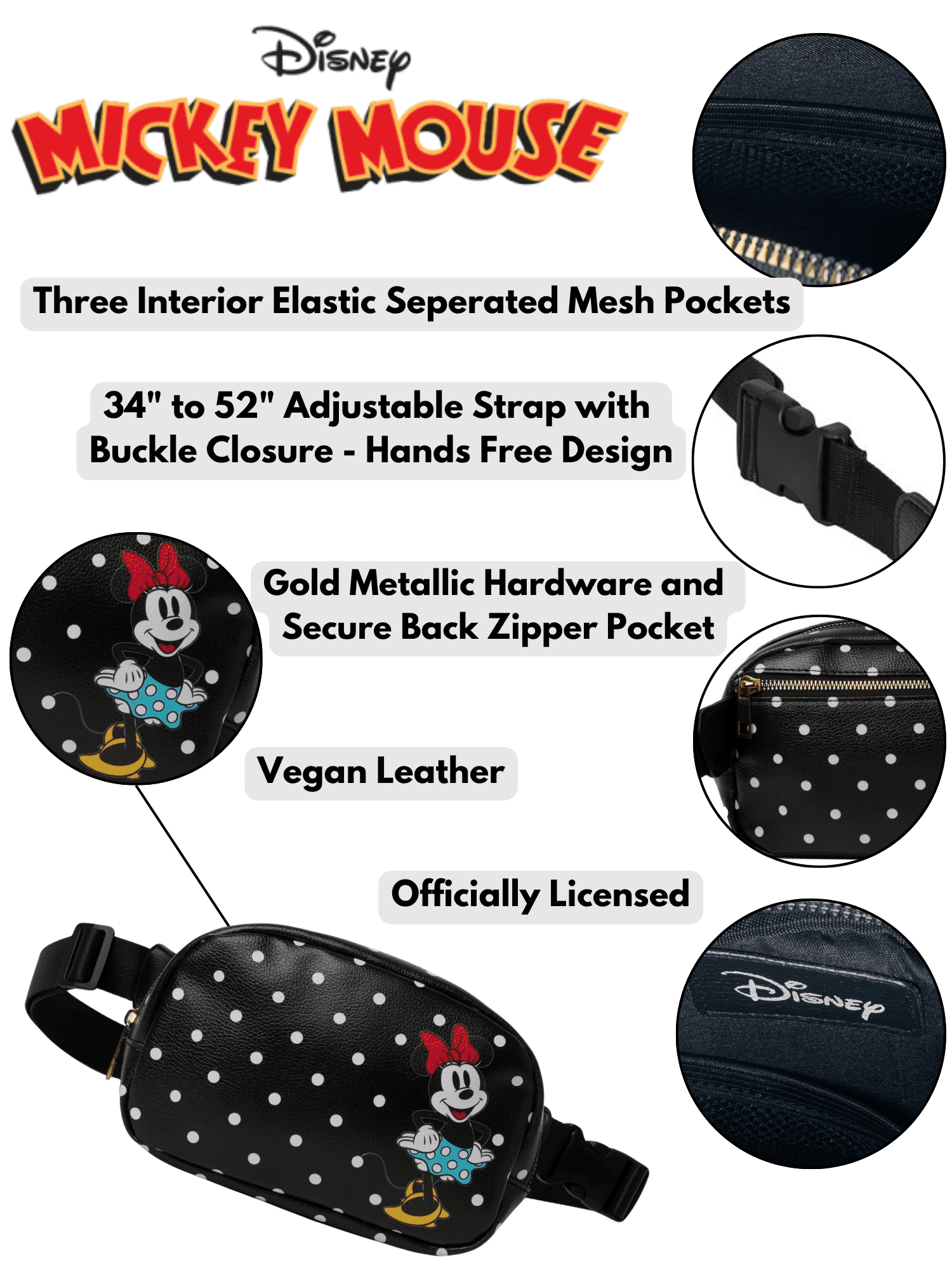 Women's Disney Minnie Mouse Belt Bag Fanny Pack Waist Bag Crossbody