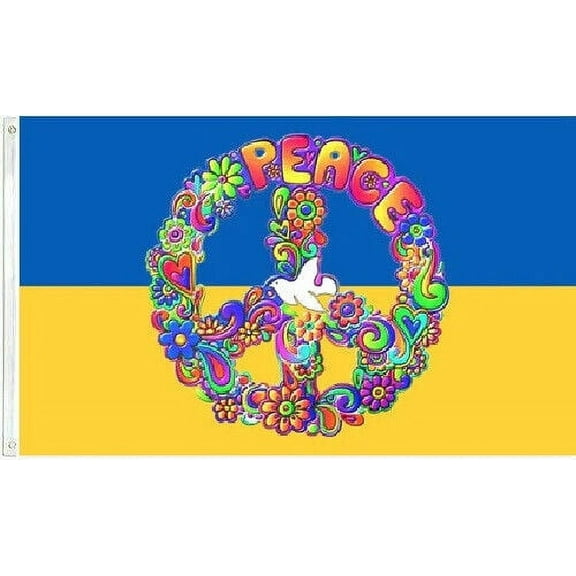 3X5 UKRAINE PEACE SIGN FLAG BANNER 100D