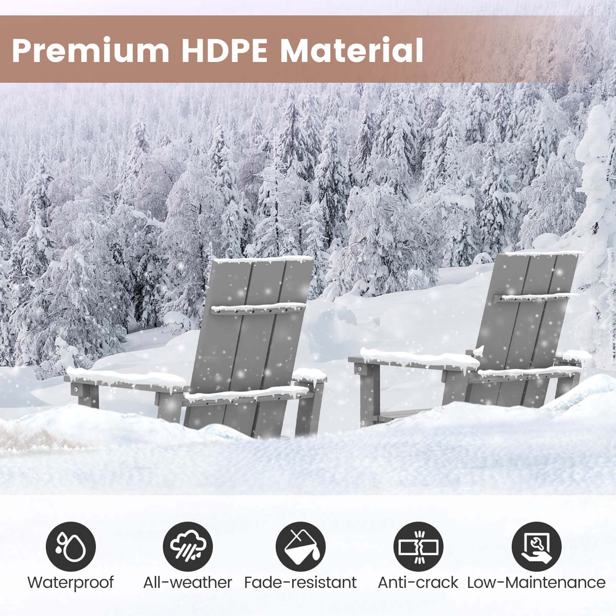Costway Tall Adirondack Chair with Ergonomic Backrest Armrests & Footrest for Backyard Gray