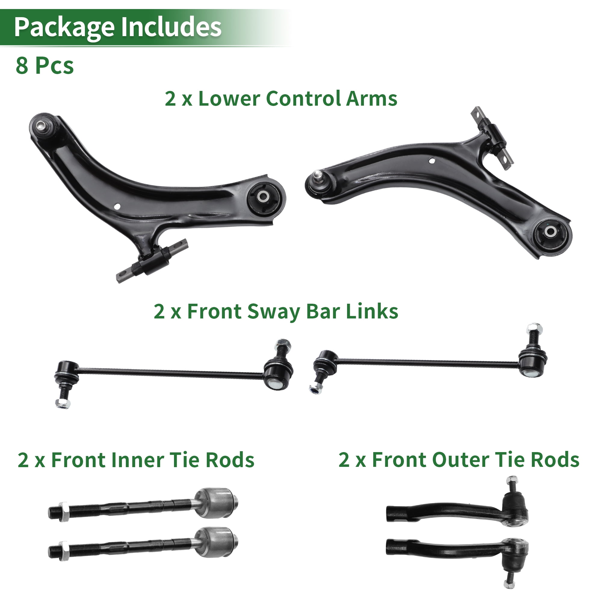 Unique Bargains 12pcs Front Suspension Kit Lower Control Arm Inner Outer Tie Rod End Front Rear Sway Bar Link for Nissan Rogue 2008-2013