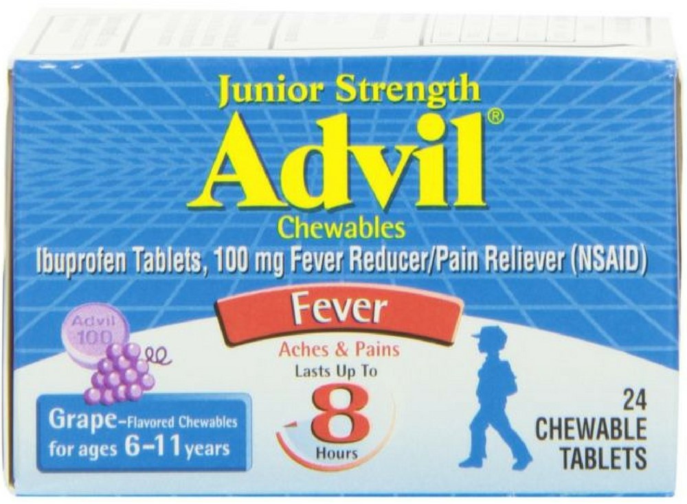 2 Pack Advil Chewable Tablets Junior Strength 100 mg, Grape 24 ea