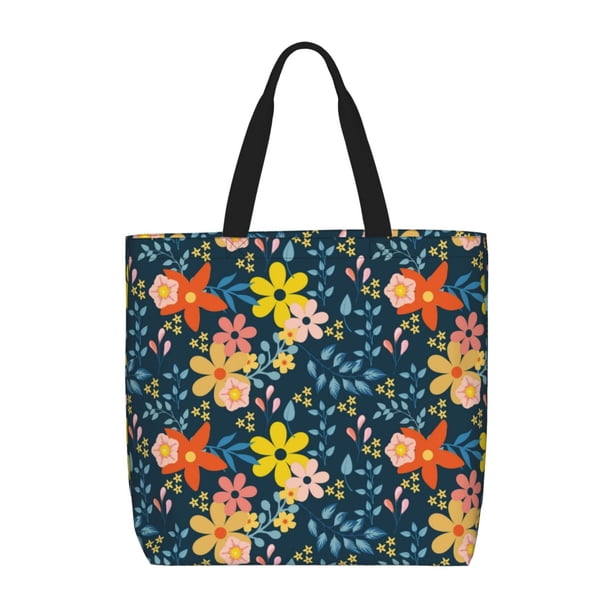 Fotbe Blue Floral Bolsa Tote con Estampado para Mujer, Bolsos con Cremallera, Bolsa de Hombro Casual de Gran Capacidad con Bolsillos Internos