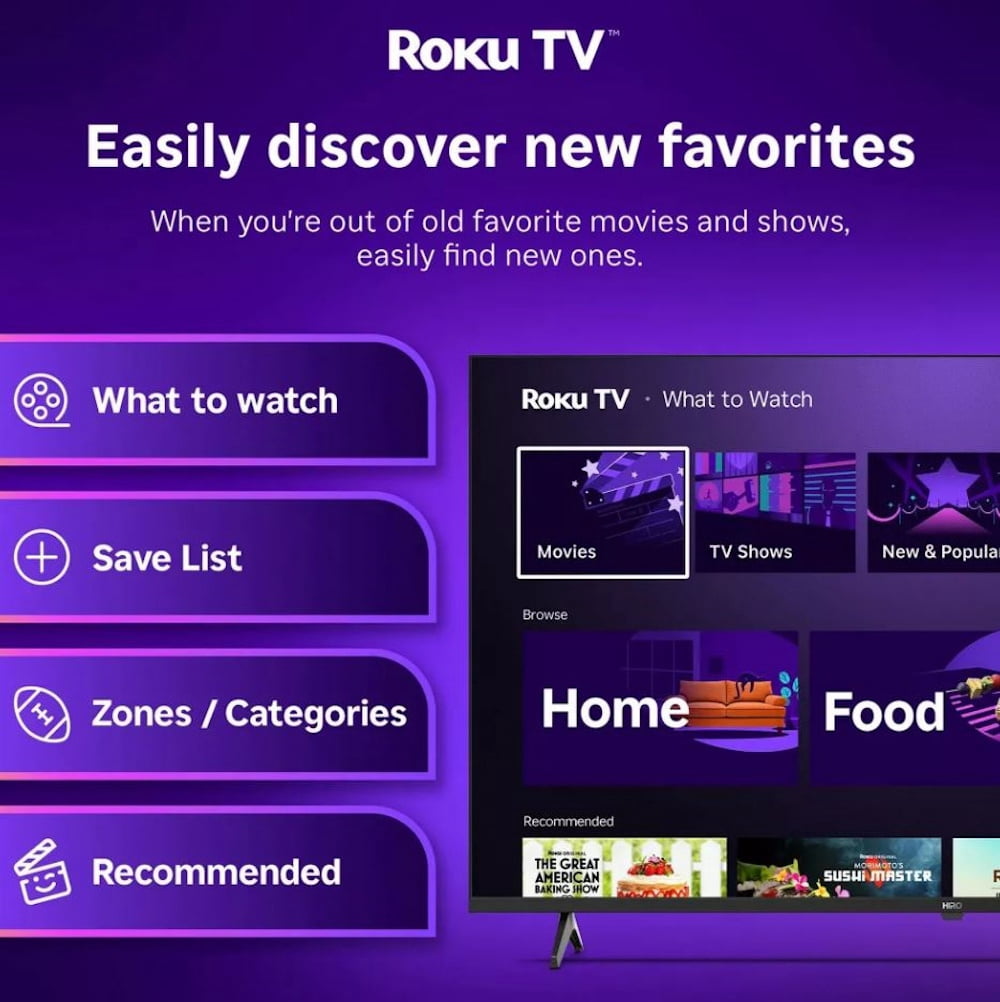 Hiro 55" 4K HDR Smart TV Flat Screen LED Television with Roku TV and Dolby Audio Streaming H55C4C4