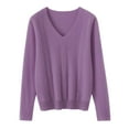 thumbnail image 5 of Sweaters for Women V Neck Casual Knit Long Sleeve Tops Lightweight Pullover Clothes Fall Fashion Outfits Purple S, 5 of 9