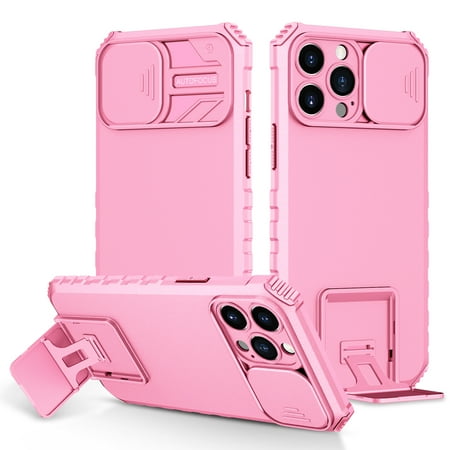 Nalacover Case for Apple iPhone 13 Pro Max 6.7, with Camera Cover Kickstand [Protective & Slim Fit] [Anti-Scratch & Anti-Fingerprint] Sliding Lens Cover Protection for iPhone 13 Pro Max,Pink