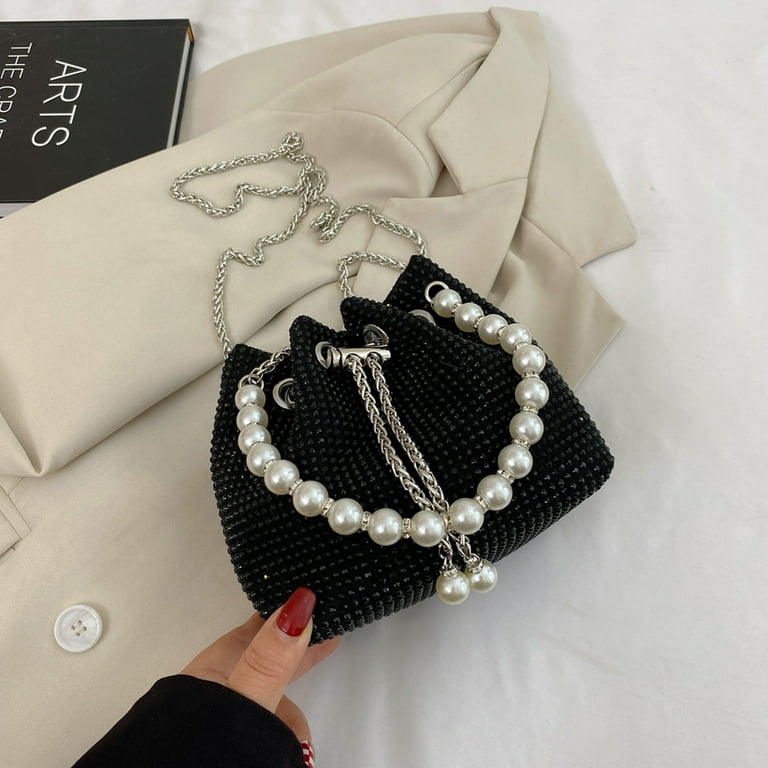 TBOLINE Unisex Adult Rhinestone Shoulder Bag Evening Clutch Pearl