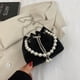 thumbnail image 3 of Bolso Mano Con Cadena Y Perlas Brillantes para Mujer Bolso Fiesta Con Diamantes Imitación Y Cordón (negro), 3 of 9