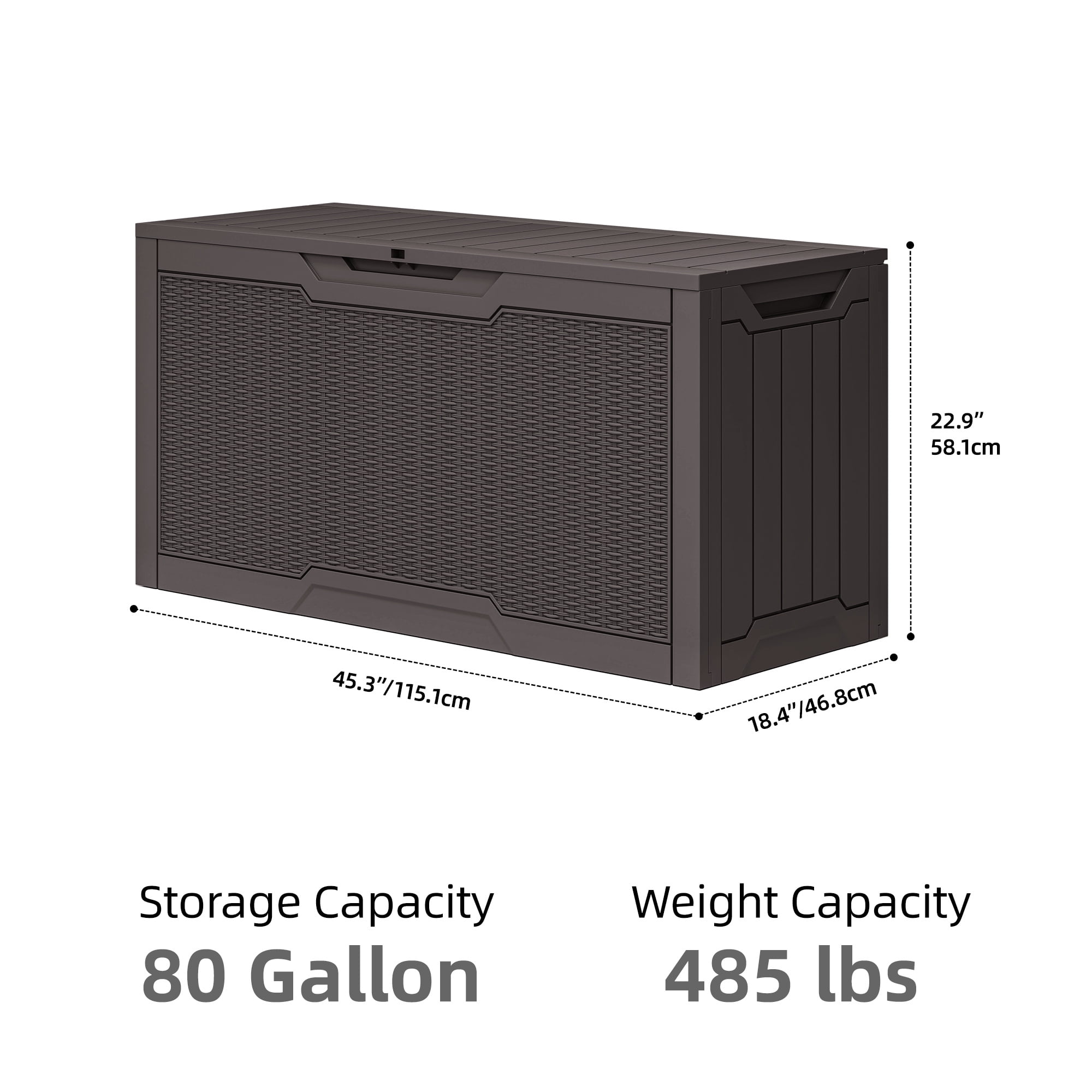 Uforic 80 Gallon Resin Deck Box, Weather Resistant Rattan Outdoor Storage Box, Lockable for Patio Garden Pool Supplies, Dark Brown