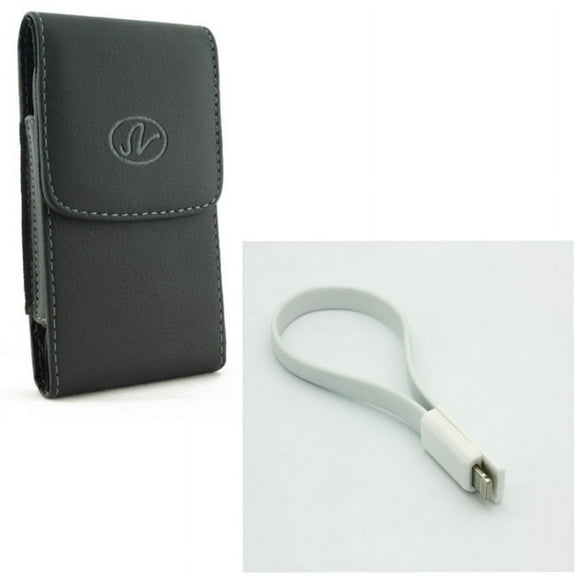 Case Belt Clip w Short USB Cable for iPhone 8/7/6S/6/11 Pro - Leather Holster Cover Pouch Vertical, Charger Cord Power Wire Fast Charge for iPhone 8/7/6S/6/11 Pro Models