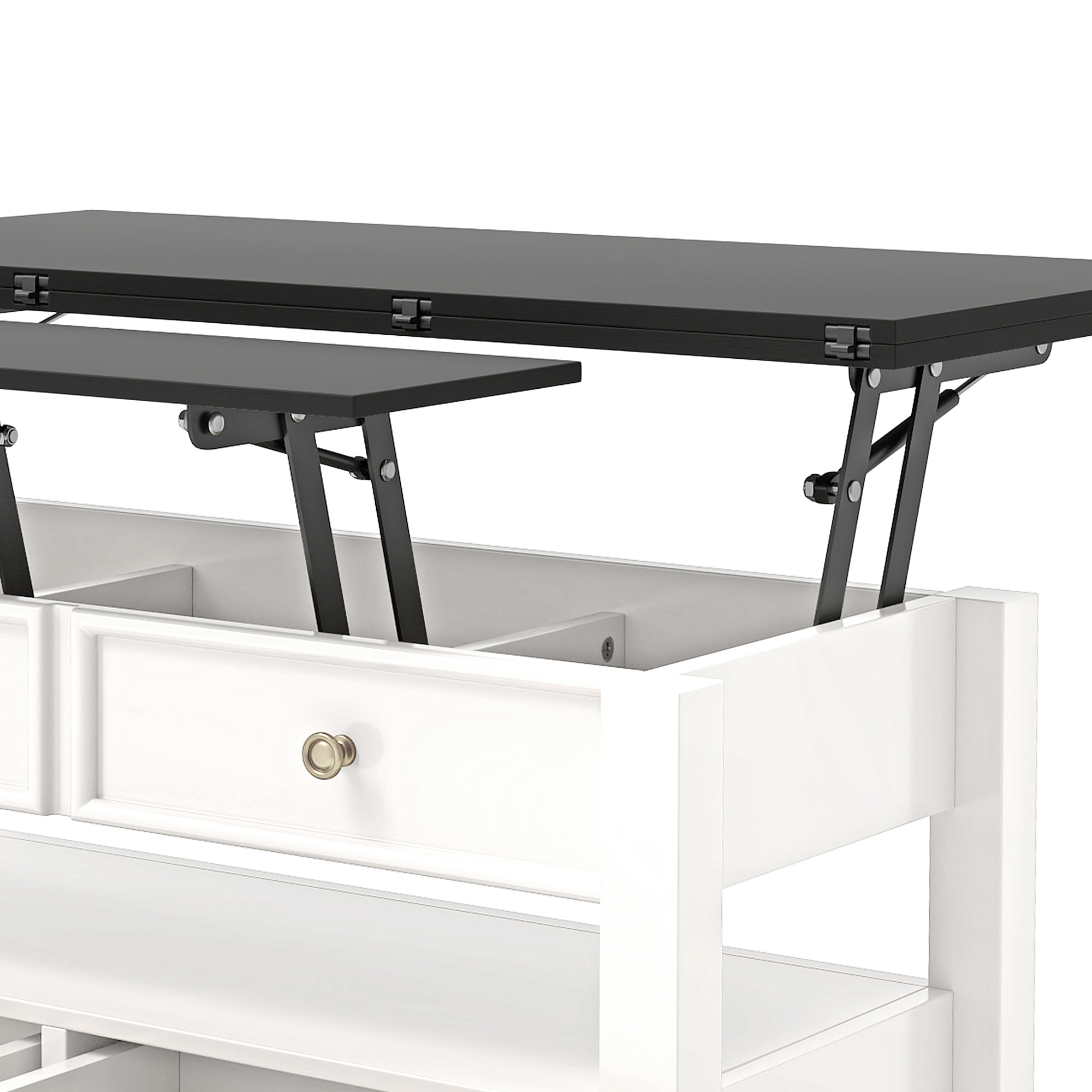 Uforic Tea Table with Lift-Top Design, Hidden Storage & Drawers for Living Room & Home Office, Beige & Black