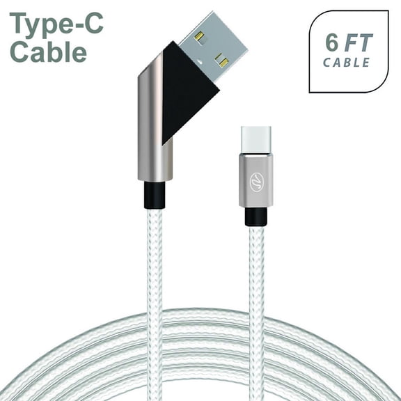 Universal Fast Charge 6Ft 2.4Amp Angled Fabric Type-C USB Cable