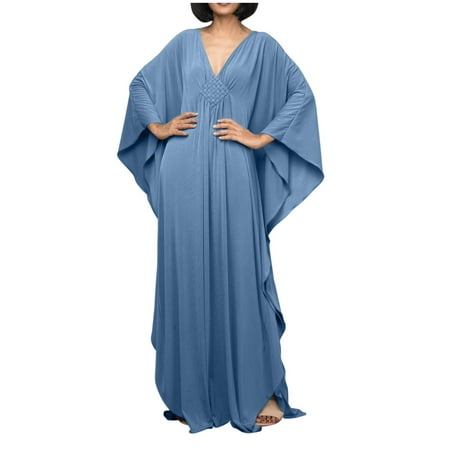 SHTXOZHI Women Vacation Beach Maxi Dress Long Sleeve V Neck Bathing Suit Bikini Cover Up Dress