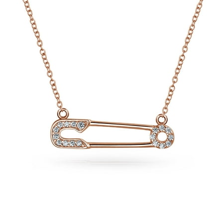 Bling Jewelry Womens Support Symbol Pendant Necklace CZ Accent Safety Pin Rose Gold Plated Silver