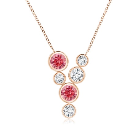 ANGARA Scattered Lab Grown Pink & White Diamond Necklace for Women in 14K Rose Gold (Size-4.2mm| Clarity-VS) | April Birthstone, Anniversary, Jewelry Gift for Women | Lab-Grown Pink Diamond Necklace