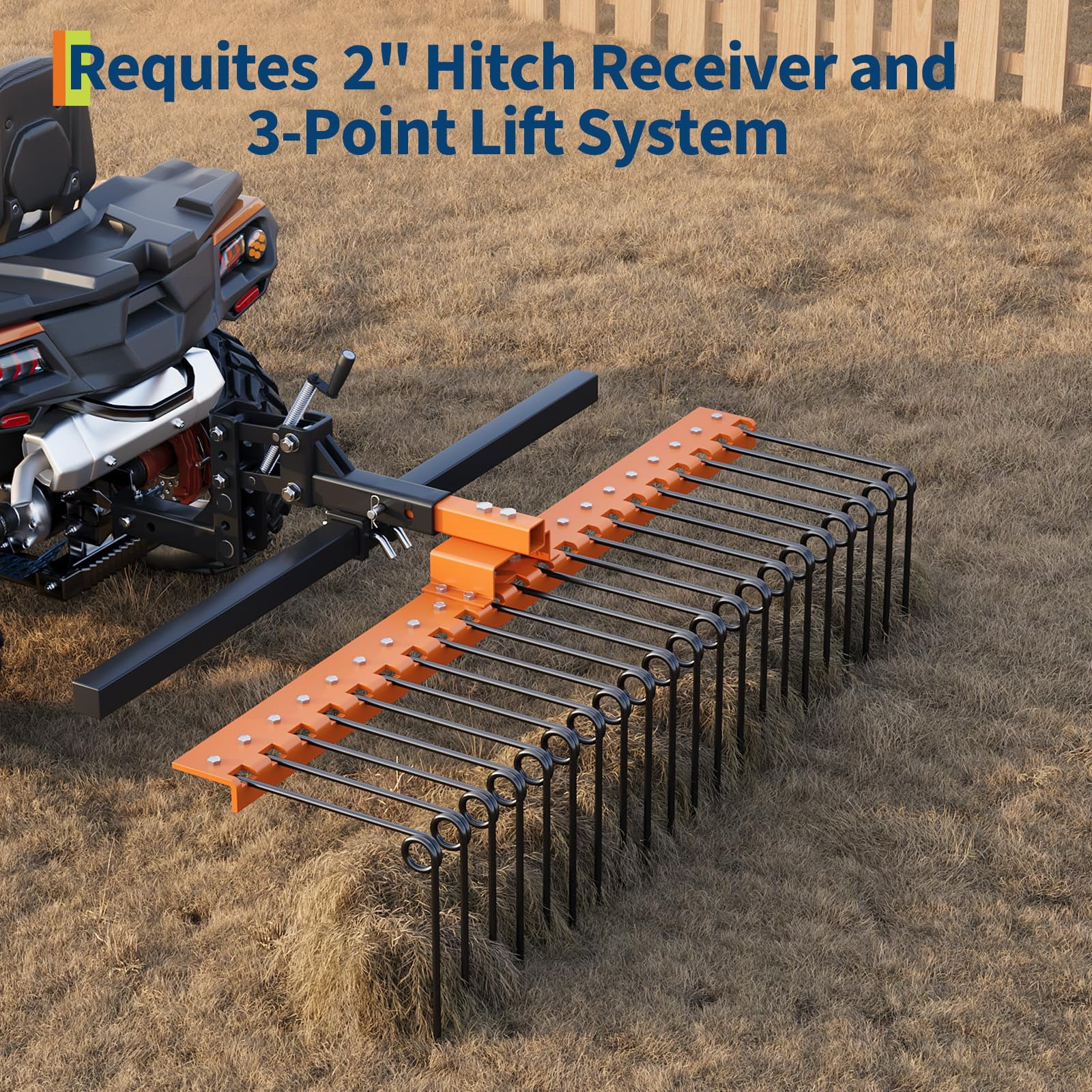 48In Landscape Rake, Tow Behind Landscape Rake, 360 Rotation Compatible with Category 1,Lawn Dethatcher Rake Attaches to 48" or 60",Cat1 Tractors Tow-Behind Garden Tool for Garden,Farm,Clearing Brush