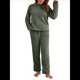 thumbnail image 1 of Pijama de 2 Piezas para Mujer, Conjunto de Ropa de Estar por Casa, Suéter de Punto, Cuello Redondo, Larga, Conjuntos Peludos Verde L, 1 of 8