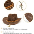 thumbnail image 6 of Straw Cowboy Hat Wide Brim Sun Hat Cowgirl Summer Panama Hat with Chin Strap Men Women KidTravel Outdoor Famliy Hat, 6 of 7
