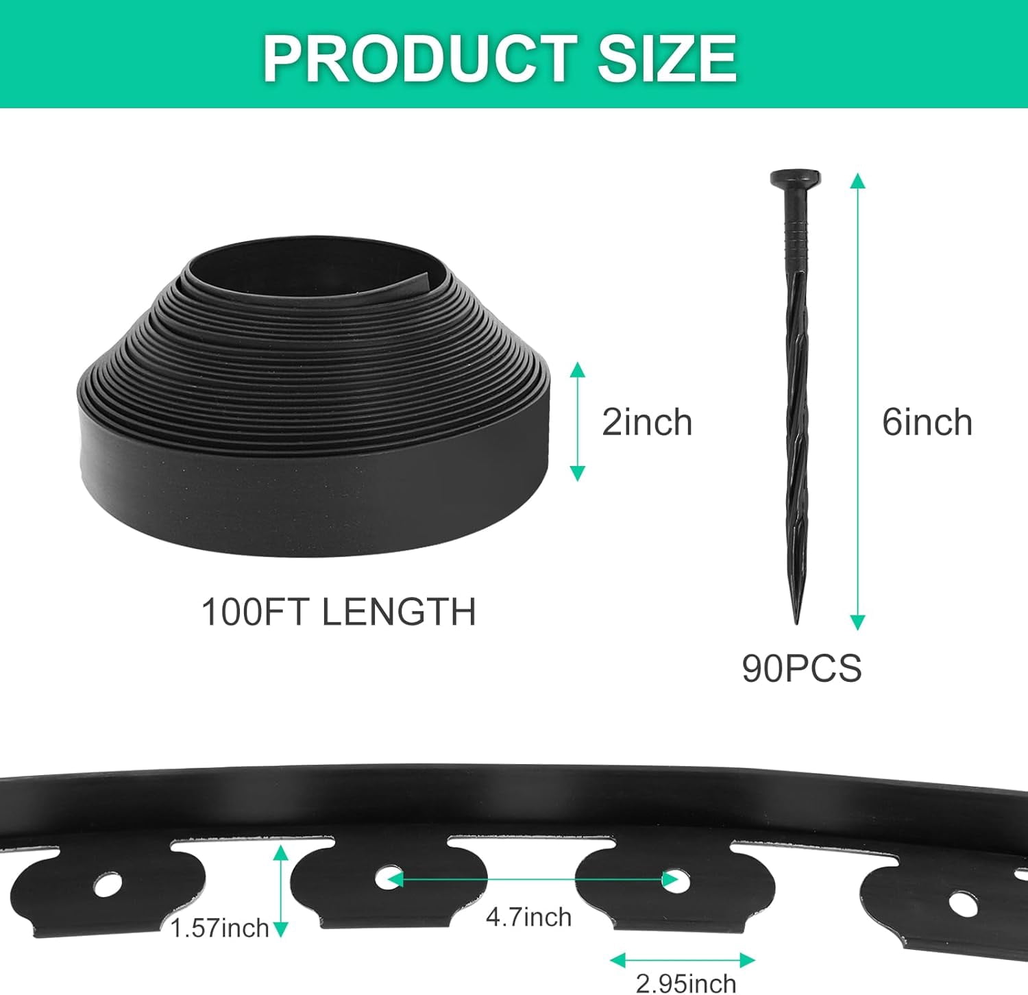 2 Inch x 40FT Garden Edging Kit with 40 Spikes for Landscaping, Plastic Lawn Edging Border for Flower Beds,  Pathways, Black