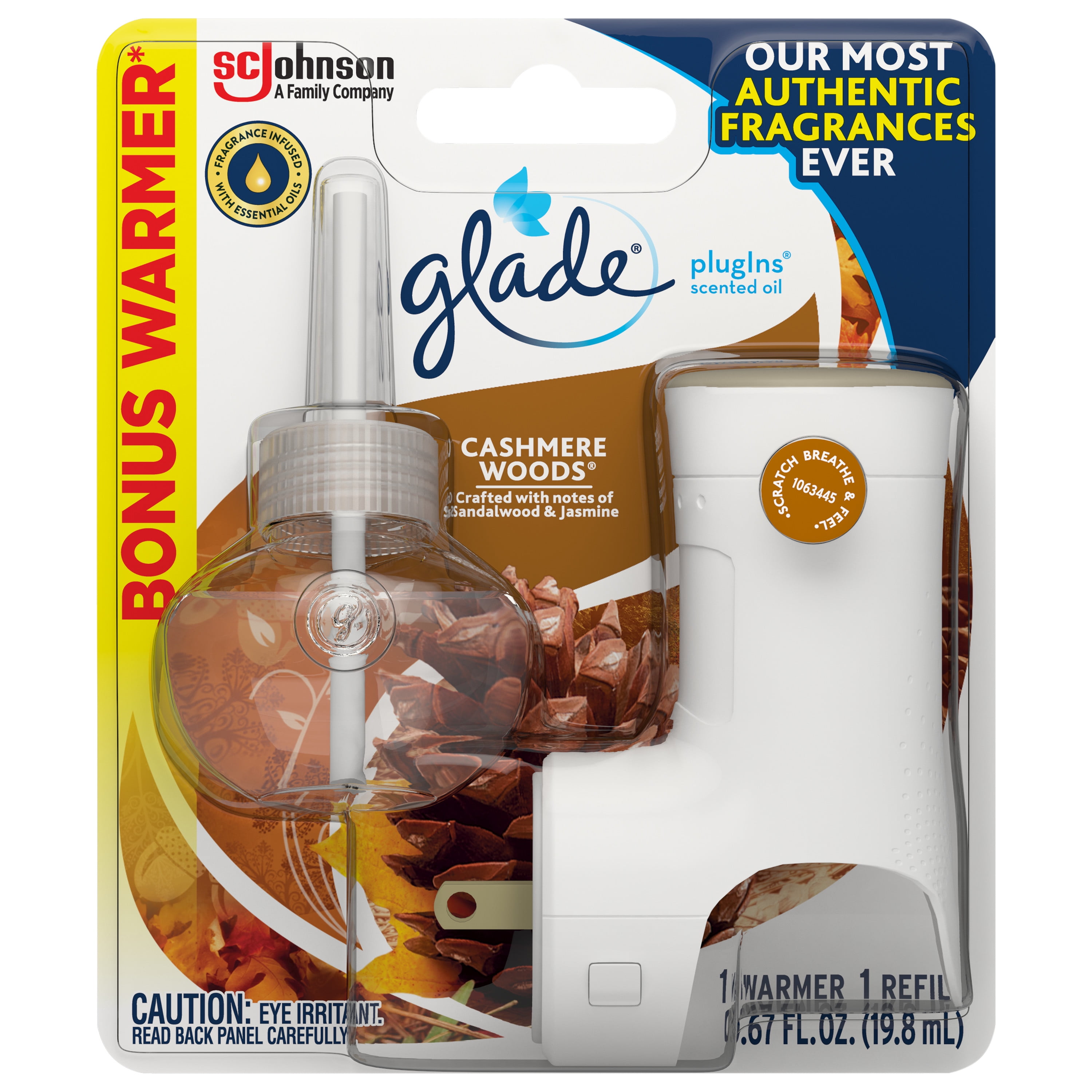 Glade PlugIns Warmer and 1 CT Refill Starter Kit, Cashmere Woods, 0.67