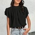 thumbnail image 2 of Women Fashion Solid Casual Comfort Elegant Pleated Short Sleeve Shirt Top, 2 of 2