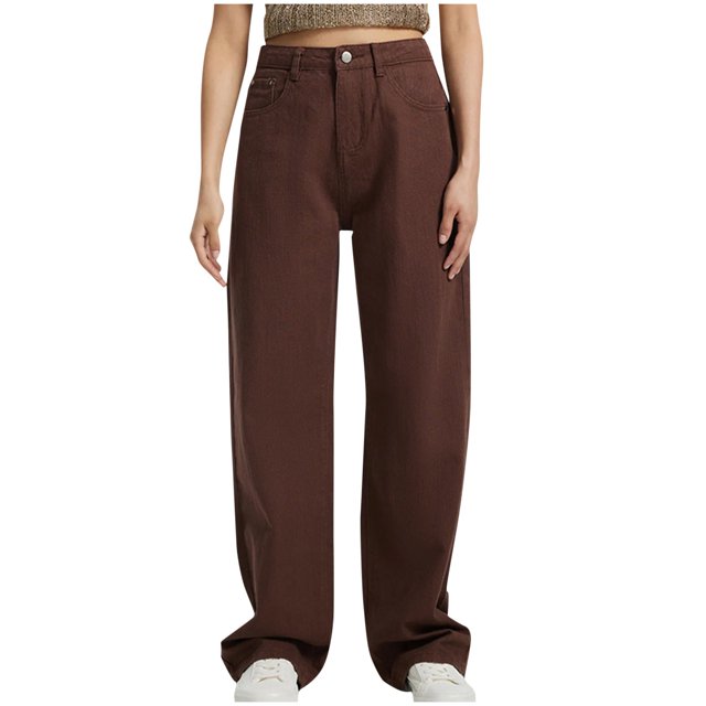 FAIWAD Jeans à Jambe Droite pour Femmes Taille Haute en Denim Extensible Pantalons Décontractés Amples avec Poches