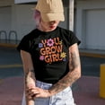 thumbnail image 2 of You Grow Girl Quote & Smiling Flower Art Merch Gift, Military Green T-Shirt, Small, 2 of 5